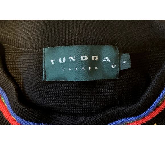 Tundra Canada Men Sweater Large Coogi Style Black Yellow Red Green Cotton - Picture 14 of 14